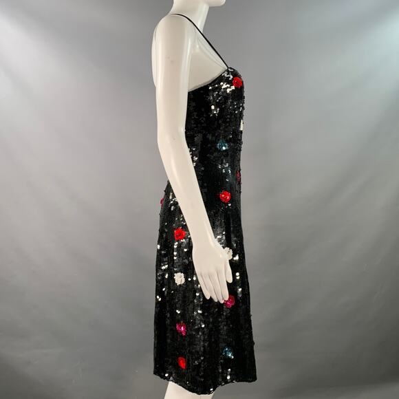 EMPORIO ARMANI Size 4 Black Multi Color Polyester Sequined Polka Dot Dress - Picture 3 of 8